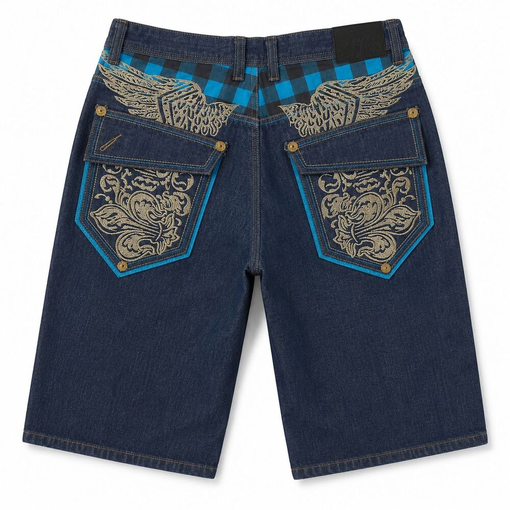 Vintage Men’s Y2K Clench Skater Denim Shorts With Embellishing 36w  14” length